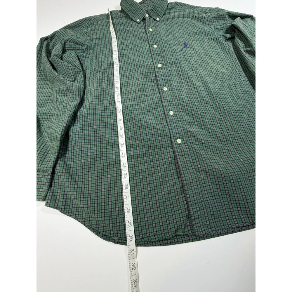 Vintage Ralph Lauren Mens 17.5 XL Tall Green Purple Check Button Up Shirt